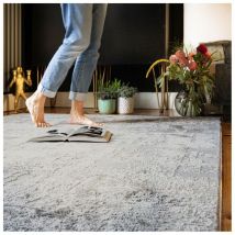 Deladeco - Tapis vintage effet 3D rectangle rayé Loan Gris 120x170