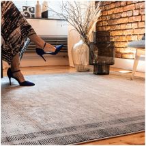 Tapis vintage gris géométrique en viscose Bastien Gris 140x200