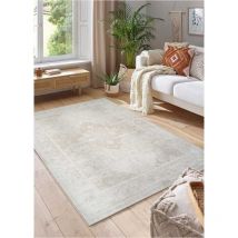Toutapis - Tapis couloir vintage crème beige marseille 329 poils courts facile d'entretien 80x300