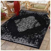 Allotapis - Tapis vintage noir plat intérieur et extérieur Marocco Noir 140x200