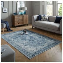 Flair Rugs - Tapis vintage plat rayé rectangle Antique Traditional Bleu 200x290
