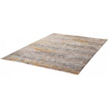 Deladeco - Tapis vintage rayé avec franges à courtes mèches Pune Taupe 40x60