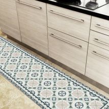99déco - Tapis Vinyle Médium bis l 50xL200cm Carreaux de ciment Léonie - Bleu