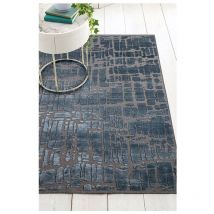 Vivabita - Tapis viscose et laine moderne rayé Lyz Bleu 280x380