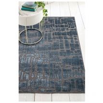 Vivabita - Tapis viscose et laine moderne rayé Lyz Bleu 200x290