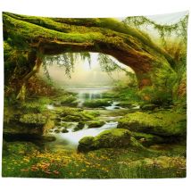 Ahlsen Tapisserie murale - Forêt psychédélique - Lumière du soleil claire - Tenture - Paysage - Jungle bohémienne - Art mural - Décor (200 x 150 cm)