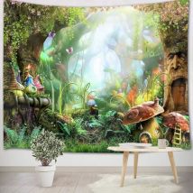 Mezheng - Tapisserie Murale Forêt Tenture Murale Nature Tissu Mural Printemps Champignons,Conte de fées pour Enfants Chambre Salon Dortoir Murale