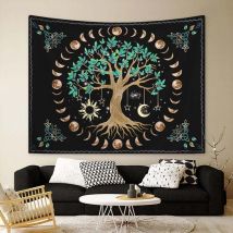 KZQ - Tapiz del Árbol de la Vida (130 x 150 cm), decoración natural, colcha, cubrecama para el hogar, sala de estar, dormitorio, decoración