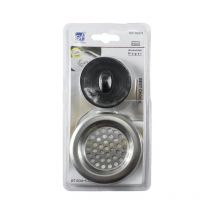 Happy - tapon y rejilla fregadero 7.5&435.3cm blister , Tapón y rejilla para fregadero Tapón de goma negra y rejilla de acero inoxidable Tamaño: 7,5