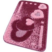 Tappeto Bagno Cuori Morbido Antiscivolo Assorbente Scendiletto Doccia 100% Made In Italy Porpora - 50x110 cm
