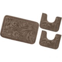 Tappeto Bagno Damascato Parure Set 3 Pezzi Morbido Soffice Assorbente Antiscivolo Lavabile - Marrone