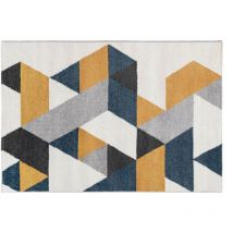 Vente-unique - Tappeto geometrico 120 x 170 cm Giallo, grigio e blu scandinavo - geomie