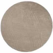 Tara - Tapis rond à relief Palmier couleur uni beige 200x200cm