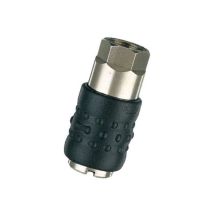 Raccord pour compresseur – Robinet rapide 17/C 1/4 F – Laiton nickelé, Capuchon antichoc en nylon noir – ANI