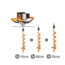 Tarière thermique 2 temps lot 3 vrilles 15 20 25cm Villager VPH 43