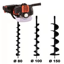 Gt Garden – Tarière Thermique 52 Cm3 – Moteur 2 Temps 3 Cv – Vitesse De Forage Ajustable – Lot De 3 Mèches Ø 80/100/150 Mm
