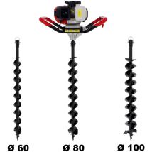Suricut - Tarière Thermique Semi-professionnelle 62 Cm3 + Lot De 3 Mèches (60, 80 Et 100 Mm)