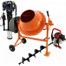 Monster Shop - Tarière T-Mech 52cc, Bétonnière & Enfonce Poteaux 120mm Moteur à 4 temps - Outils de Jardin, Jardinage, Rénovation Extérieur,