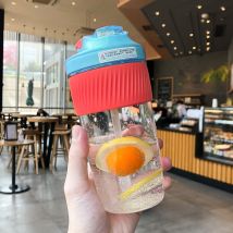 Ensoleille - Tasse à eau avec paille, tasse en plastique, étanche, résistante à la chaleur, anti-brûlure, tasse à café(bleu clair + rouge vif grand)