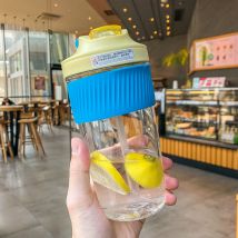 Ensoleille - Tasse à eau avec paille, tasse en plastique, étanche, résistante à la chaleur, anti-brûlure, tasse à café(Jaune crème + bleu lac grand)
