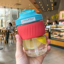 Ensoleille - Tasse à eau avec paille, tasse en plastique, étanche, résistante à la chaleur, anti-brûlure, tasse à café(bleu clair + rouge vif petit)