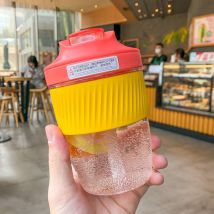 Ensoleille - Tasse à eau avec paille, tasse en plastique, étanche, résistante à la chaleur, anti-brûlure, tasse à café(Rouge Pamplemousse + Jaune Oie