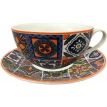 Tasse à café et sous tasse mosaïque – Céramique peinte à la main – H. 5,5 cm x D. 11,5 cm – Arts de la table