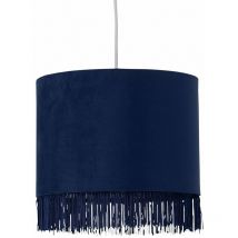 First Choice Lighting - Tassel - Navy Blue Velvet with Chrome Inner Easy Fit 25cm Pendant Shade - Navy velvet with chrome inner detail