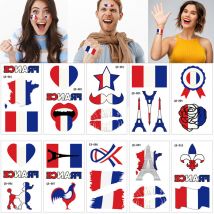 Tatouages ​​temporaires de drapeau – 10 modèles différents de tatouages ​​de drapeau français, adaptés aux matchs de football, aux Jeux Olympiques,