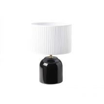 Miliboo - Schwarze Tischlampe aus glänzender Keramik und Lampenschirm aus weißem Plissee-Stoff H35 cm piega