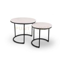 Gd Trio - Paula Set Di 2 Tavoli Rotondi Struttura In Metallo E Base In Mdf D.35-43cm Bianco E Struttura Nera