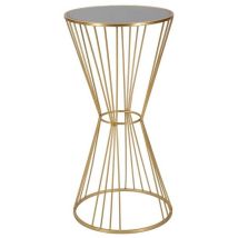 Tavolinetto rotondo in metallo dorato con piano in vetro a specchio – Diametro 50 cm – Altezza 100 cm – Mauroferretti