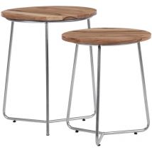 Womo-design - Set di 2 Tavolini Sovrapponibili ø 43 x 52 e 38 x 45 cm Struttura in Ferro Piano del Tavolo in Legno Massiccio di Mango Fatto a Mano