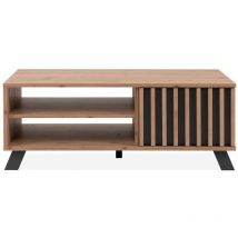 Finori - tavolino, 1 anta e 2 nicchie, decoro artigianale in rovere, L111 cm - Lublin