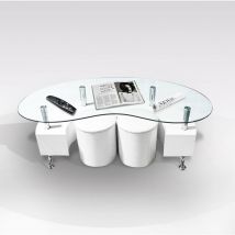 Bissolo Casa - tavolino cm 130X70 h. 45 con 2 pouf bianco e vetro