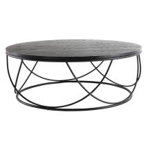 Miliboo - Tavolino basso legno e metallo nero rotondo 80 cm lace