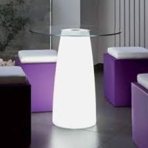 Tavolino Break Bright Led Multicolor Con Batteria in Polimero Monacis Vetro Ø70 Cm - 70 h