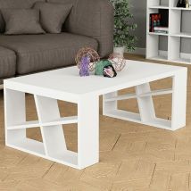 Decortie - Tavolino Caffe Divano Salotto Rettangolare Basso in Legno Design Moderno Bianco
