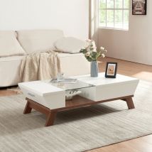 [en.casa] - Tavolino Centrale da Salotto Ljusdal con Contenitori Laterali 120 x 55 x 33 cm Bianco / Effetto Noce