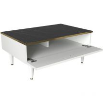 Tavolino centrale, tavola agglomerata 100% respinta in melamina, colore bianco Pregato Nero