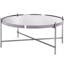 Tavolino da Caffè ø 75x35 cm Realizzato in Metallo Cromato e Vetro Tavolino da Design per Soggiorno con Piano in Vetro e Struttura Metallica Tavolo