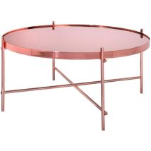 WOMO-DESIGN Tavolino Basso da Caffè Ø 75 x 35 cm Colore Rame con Piano di Vetro e Struttura Metallica per Soggiorno Tavolo Rotondo Stile Moderno