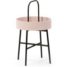 Tavolino da caffè Rotondo Jaipur con Piano d'appoggio in mdf Rosa e Struttura Metallica Color Nero Opaco/Diametro: 40 cm