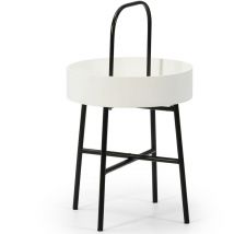 Tavolino da caffè Rotondo Jaipur con Piano d'appoggio in mdf Bianco e Struttura Metallica Color Nero Opaco/Diametro: 40 cm