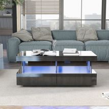 Hauss Spole - Tavolino da caffè fisso moderno per soggiorno 100x60x49,5 cm, led, 2 cassetti portaoggetti, pannello truciolare lucido, nero