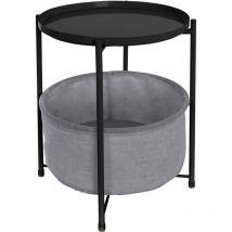 Ml-design - Tavolino da Caffè Salotto con Vassoio Rimovibile e Cesto Portaoggetti Spazio per Stoccaggio in Tessuto Rotondo Nero 45,5 x 52,5 cm