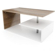 Miadomodo - Tavolino Salotto - 90 x 50 x 41 cm, con Ripiani, Rettangolare, Moderno, Bianco/Rovere - Coffee Table, Tavolino Contenitore, Tavolo