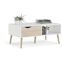 Venditadimobilionline - tavolino da soggiorno 'oslo' bianco con cassetto e gambe quercia, 98,7x60,2x43,3 cm