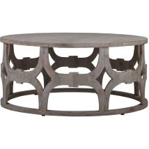 Womo-design - Tavolino da Salotto Caffè ø 100 x 45 cm Struttura in Legno di Mango Massiccio Naturale Stile Vintage Retro Tavolo da Soggiorno Basso Tè