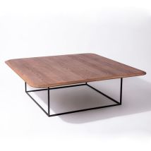 Tavolino Da Salotto In Legno Di Rovere Impiallacciato Con Struttura In Metallo Nero Verniciato Noce - 120 X 120 X 40 H. Cm